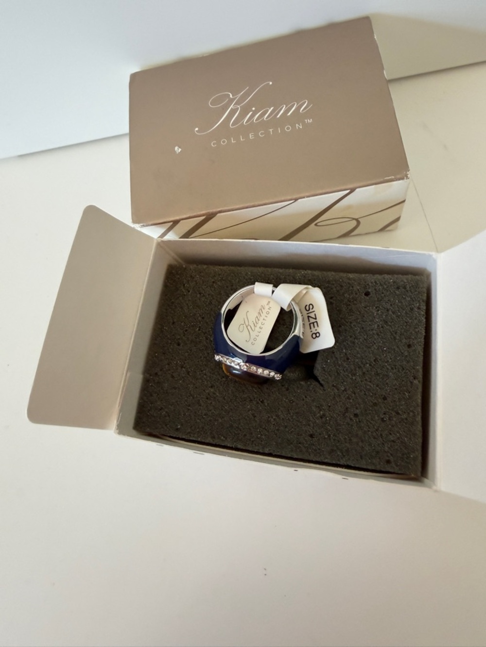 Lia Sophia Navy Blue Ring with Brown Center and Clear Accents - Picture 3 of 6